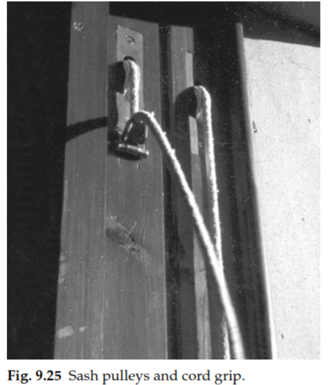 Sash pulleys and cord grip.